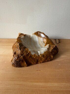 Vintage Banded Onyx Ashtray | Raw Edge Stone Catchall | Mid Century